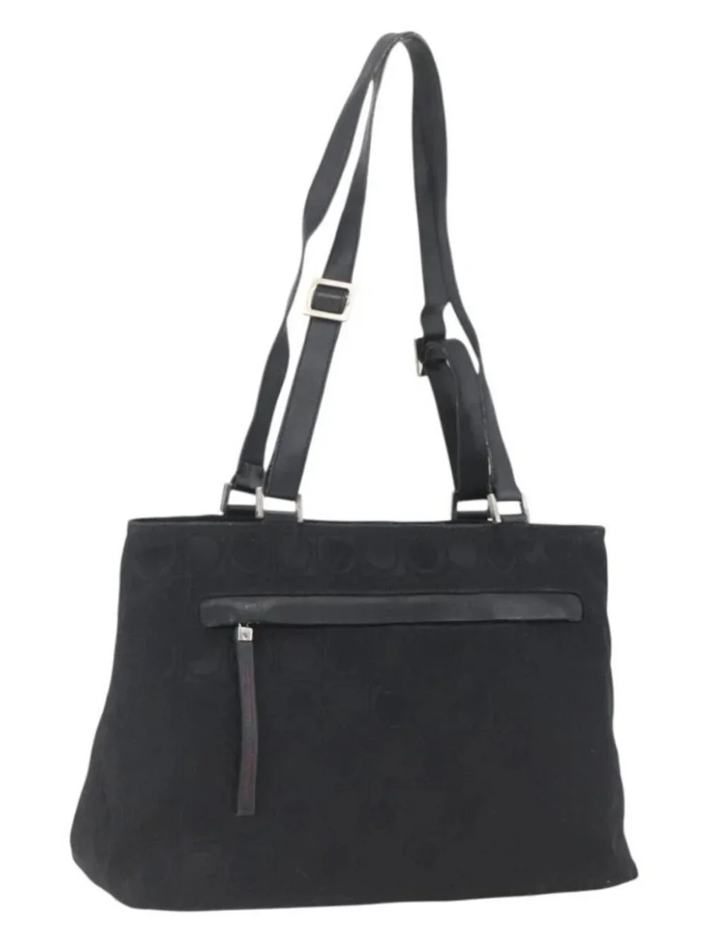 Salvatore Ferragamo Tote Bag Nylon Black Silver Auth SW2049
